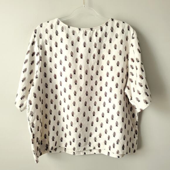 Banana Republic Women Beige Linen Print Boxy Cropped Top XL Preppy Natural NEW - Picture 7 of 10